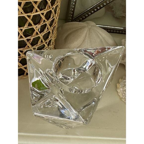 Orrefors Crystal Multi-Faceted Triangle Tealight Candle Holder - Picture 3 of 11